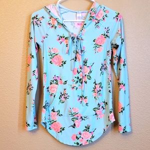 Light Teal Long Sleeve Top with Roses